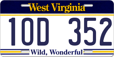 WV license plate 1OD352