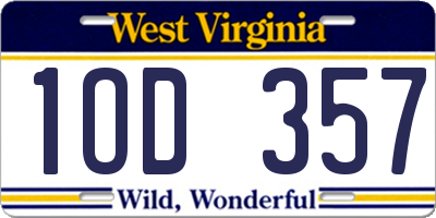 WV license plate 1OD357