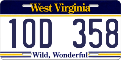 WV license plate 1OD358