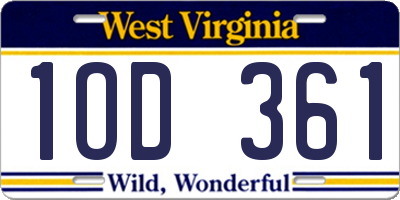 WV license plate 1OD361