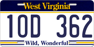 WV license plate 1OD362