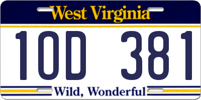 WV license plate 1OD381
