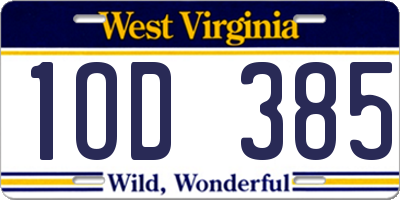 WV license plate 1OD385