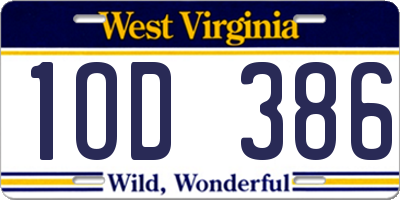WV license plate 1OD386