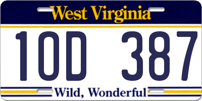 WV license plate 1OD387