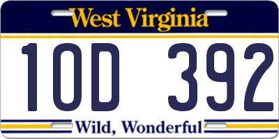 WV license plate 1OD392