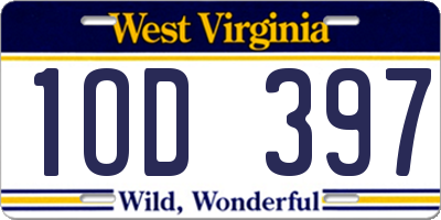 WV license plate 1OD397