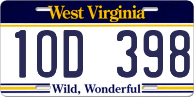 WV license plate 1OD398