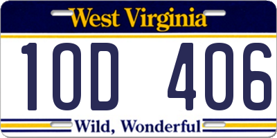 WV license plate 1OD406