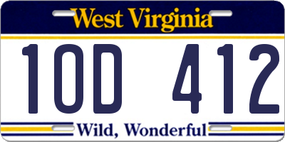 WV license plate 1OD412