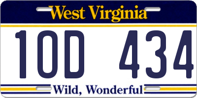 WV license plate 1OD434