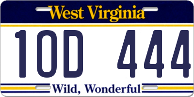 WV license plate 1OD444