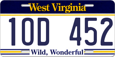 WV license plate 1OD452