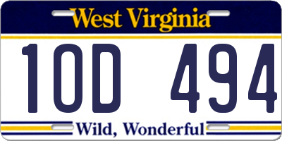 WV license plate 1OD494