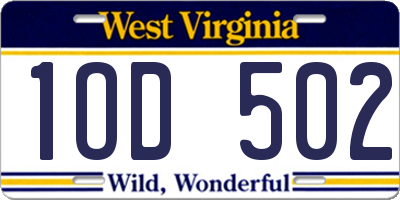 WV license plate 1OD502