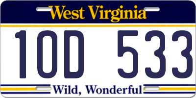 WV license plate 1OD533