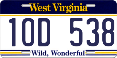 WV license plate 1OD538