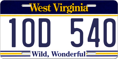WV license plate 1OD540