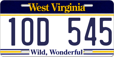 WV license plate 1OD545