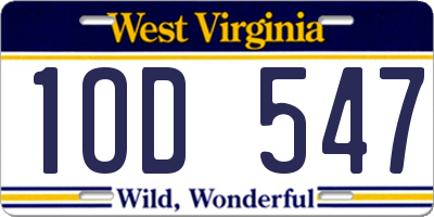 WV license plate 1OD547