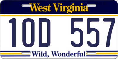 WV license plate 1OD557