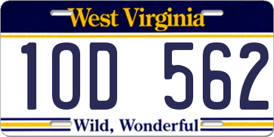 WV license plate 1OD562