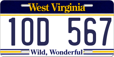 WV license plate 1OD567