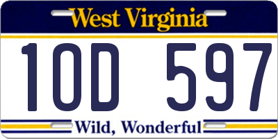 WV license plate 1OD597