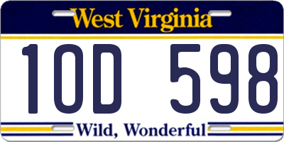 WV license plate 1OD598