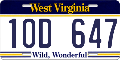 WV license plate 1OD647