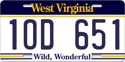 WV license plate 1OD651