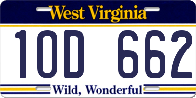 WV license plate 1OD662