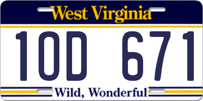 WV license plate 1OD671