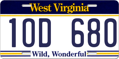 WV license plate 1OD680