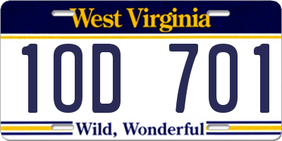 WV license plate 1OD701