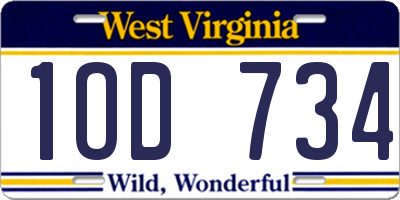 WV license plate 1OD734