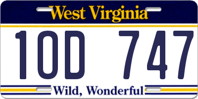 WV license plate 1OD747