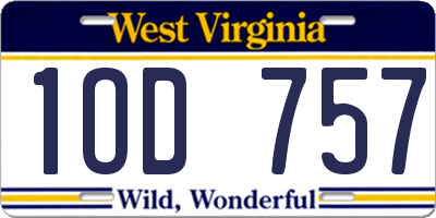 WV license plate 1OD757