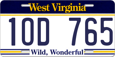 WV license plate 1OD765