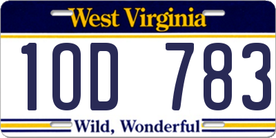 WV license plate 1OD783