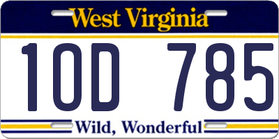 WV license plate 1OD785