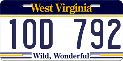 WV license plate 1OD792