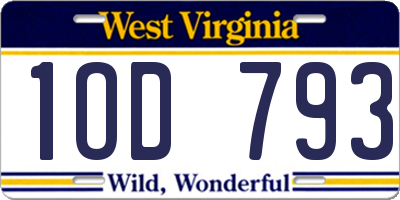 WV license plate 1OD793