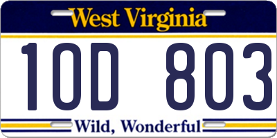 WV license plate 1OD803