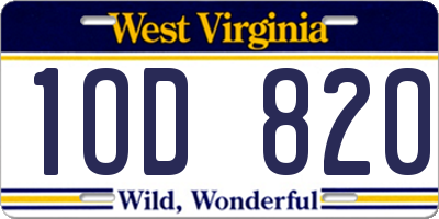 WV license plate 1OD820