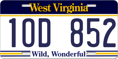 WV license plate 1OD852