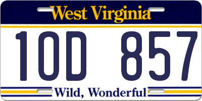 WV license plate 1OD857