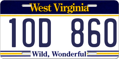 WV license plate 1OD860