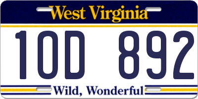 WV license plate 1OD892