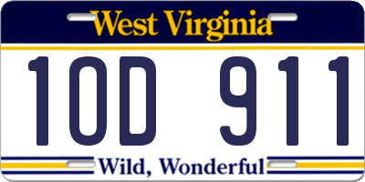 WV license plate 1OD911